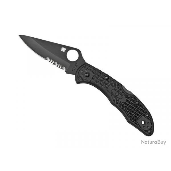 COUTEAU SPYDERCO DELICA 4 TOUT NOIR SEMI-DENTEE