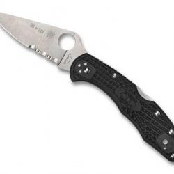 COUTEAU SPYDERCO DELICA 4 THIN RED LINE NOIR SEMI-DENTEE