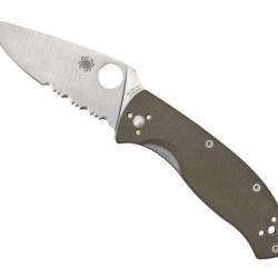 COUTEAU SPYDERCO TENACIOUS G10 MARRON SEMI-DENTEE