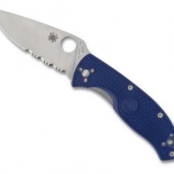 COUTEAU SPYDERCO TENACIOUS BLEU SEMI-DENTEE