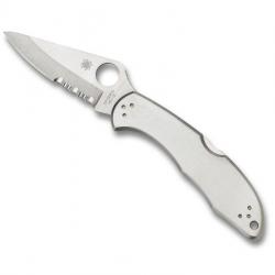 COUTEAU SPYDERCO DELICA 4 TOUT INOX SEMI-DENTEE