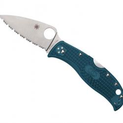 COUTEAU SPYDERCO LEAFJUMPER K390 BLEU A DENTS