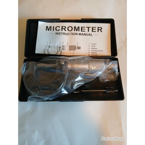 *NOUVEAU PRIX! MICROMETRE PRO"L'incontournable  du rechargement",0,25 mm.,NEUF.;dans sa bote d'OR !