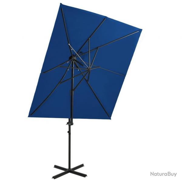 Parasol de jardin en porte--faux  double toit bleu azur alsavelo
