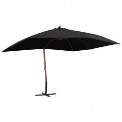 Parasol suspendu avec mât en bois 400x300 cm Noir alsavelo