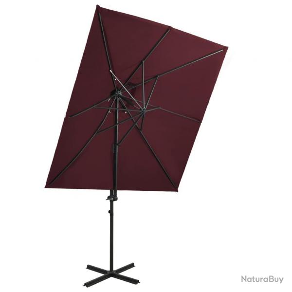Parasol de jardin en porte--faux  double toit rouge bordeaux alsavelo