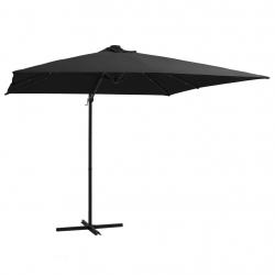 Parasol de jardin en porte-à-faux lumières LED et mât en acier alsavelo