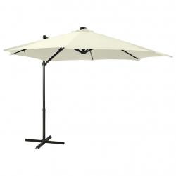 Parasol de jardin en porte-à-faux et mât et lumières LED sable alsavelo