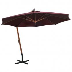 Parasol de jardin suspendu et mât rouge bordeaux bois de sapin alsavelo