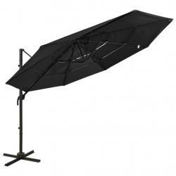 Parasol de jardin à 4 niveaux avec mât en aluminium noir 3x3 m alsavelo