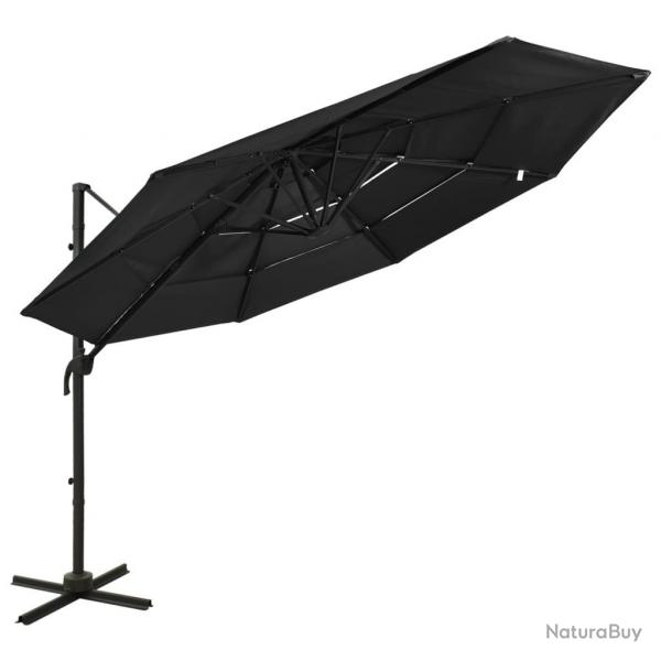 Parasol de jardin  4 niveaux avec mt en aluminium noir 3x3 m alsavelo