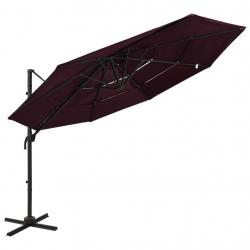 Parasol de jardin à 4 niveaux mât en aluminium rouge bordeaux alsavelo