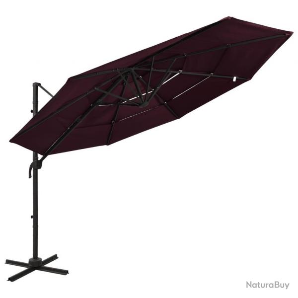 Parasol de jardin  4 niveaux mt en aluminium rouge bordeaux alsavelo
