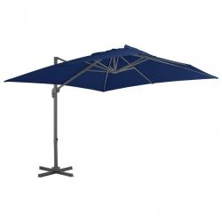 Parasol de jardin en porte-à-faux et mât en aluminium bleu azur alsavelo