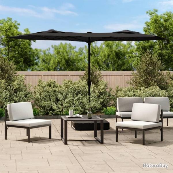 Parasol de jardin  double tte avec LED noir 316x240 cm alsavelo