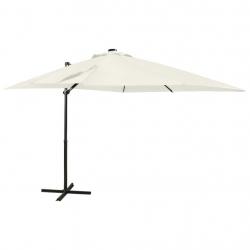 Parasol de jardin en porte-à-faux et mât et lumières LED sable alsavelo