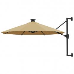 Parasol mural de jardin avec LED 300 cm taupe alsavelo