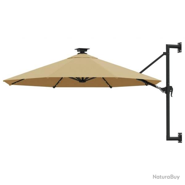 Parasol mural de jardin avec LED 300 cm taupe alsavelo