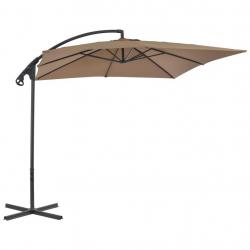 Parasol de jardin en porte-à-faux avec poteau en acier taupe alsavelo