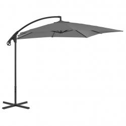 Parasol de jardin en porte-à-faux avec mât en acier anthracite alsavelo