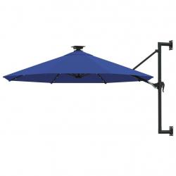 Parasol mural de jardin avec LED 300 cm bleu alsavelo