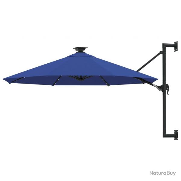 Parasol mural de jardin avec LED 300 cm bleu alsavelo