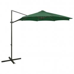 Parasol de jardin en porte-à-faux et mât et lumières LED vert alsavelo