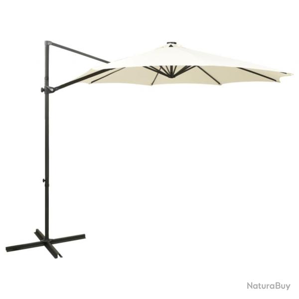Parasol de jardin en porte--faux et mt et lumires LED sable alsavelo