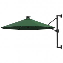 Parasol mural de jardin avec LED 300 cm vert alsavelo