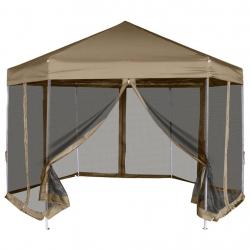 Chapiteau hexagonal et parois latérales 3,6x3,1 m taupe 220g/m² alsavelo