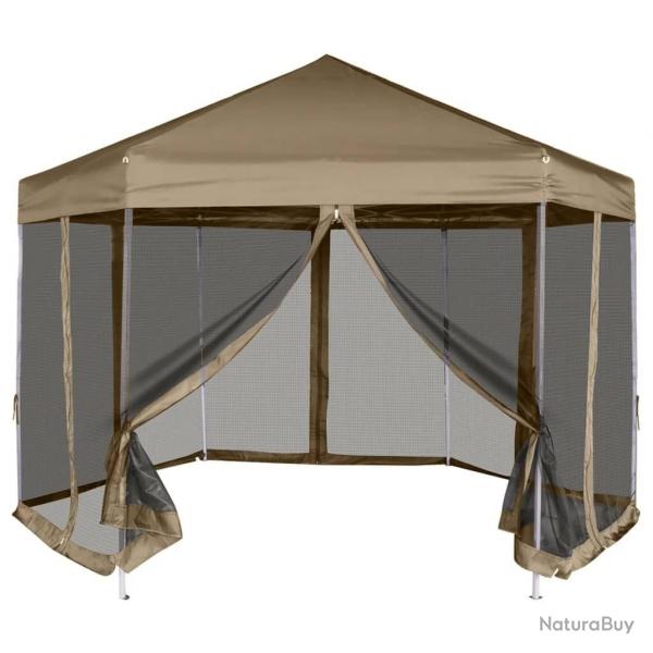 Chapiteau hexagonal et parois latrales 3,6x3,1 m taupe 220g/m alsavelo