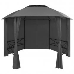 Chapiteau tente de jardin avec rideaux Hexagonal 360 x 265 cm alsavelo