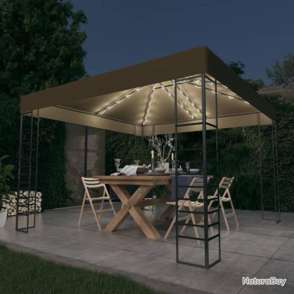 Chapiteau avec guirlande lumineuse  LED 3x3 m Taupe alsavelo
