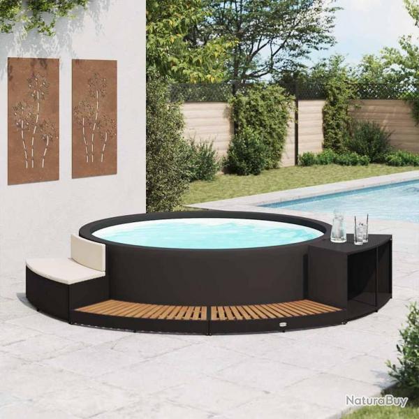 Cadre de spa noir rsine tresse et bois d'acacia alsavelo