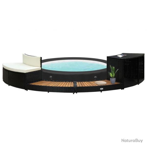 Contour pour spa Noir Poly rotin et bois d'acacia massif alsavelo