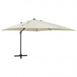 Parasol de jardin en porte-à-faux et mât et lumières LED sable alsavelo
