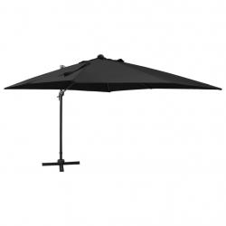 Parasol de jardin en porte-à-faux et mât et lumières LED noir alsavelo