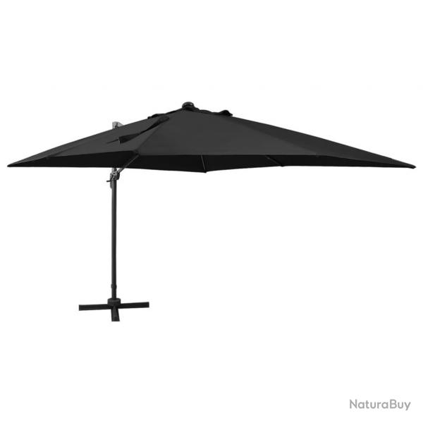 Parasol de jardin en porte--faux et mt et lumires LED noir alsavelo