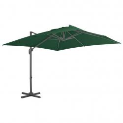 Parasol de jardin en porte-à-faux et poteau en aluminium vert alsavelo