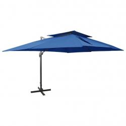 Parasol de jardin en porte-à-faux avec double toit bleu azuré alsavelo