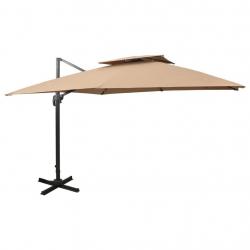 Parasol de jardin en porte-à-faux avec double toit taupe alsavelo