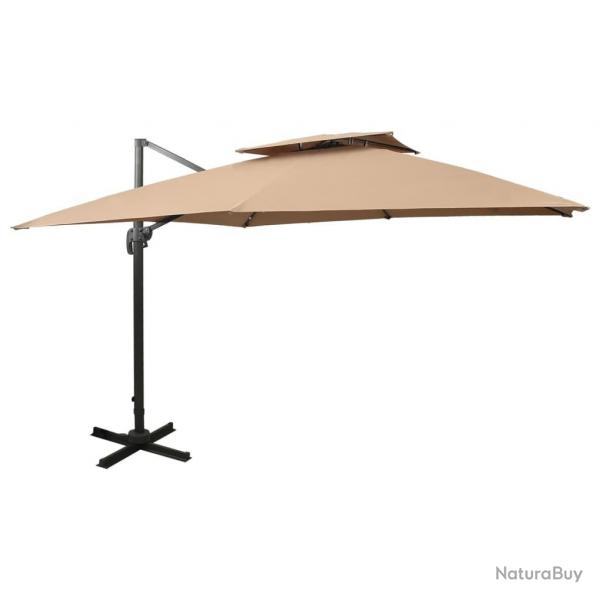 Parasol de jardin en porte--faux avec double toit taupe alsavelo