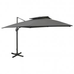 Parasol de jardin en porte-à-faux avec double toit anthracite alsavelo