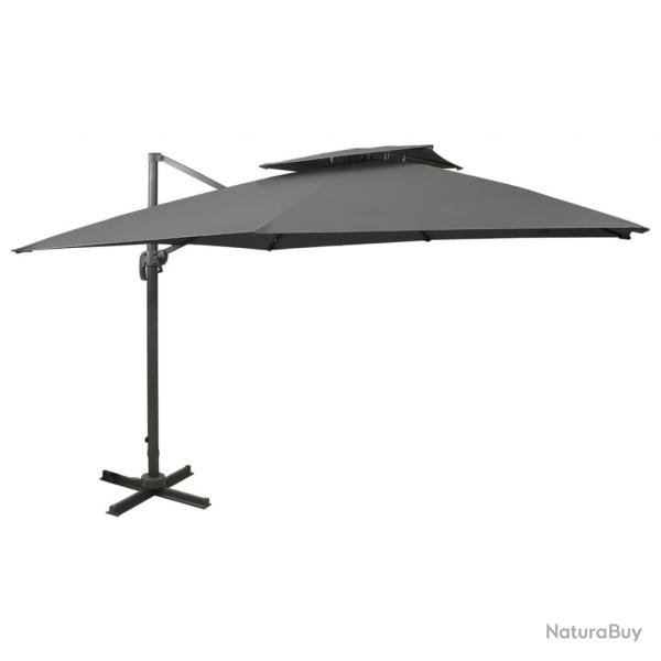 Parasol de jardin en porte--faux avec double toit anthracite alsavelo