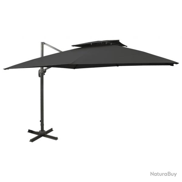 Parasol de jardin en porte--faux avec double toit noir alsavelo