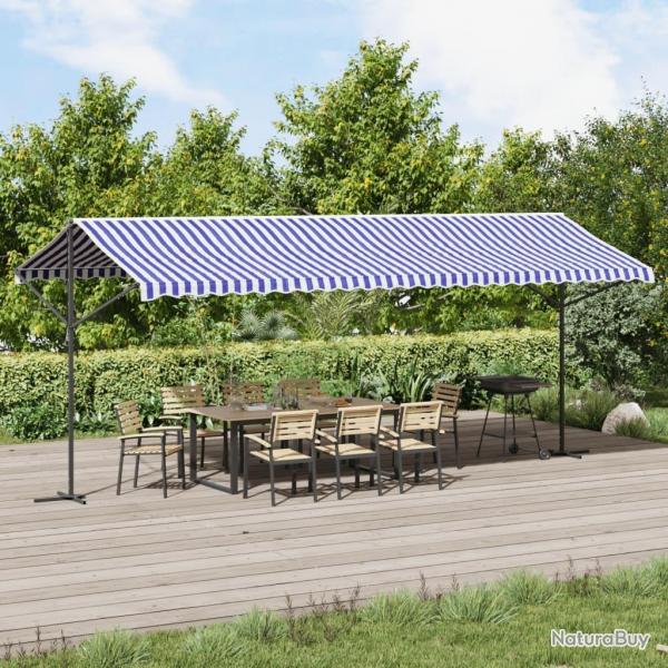 Auvent autoportant bleu et blanc 600x300 cm tissu et acier alsavelo
