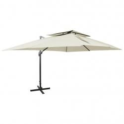 Parasol de jardin en porte-à-faux avec double toit sable alsavelo