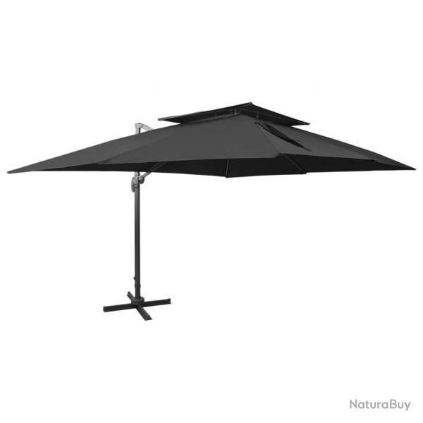 Parasol de jardin en porte--faux avec double toit noir alsavelo