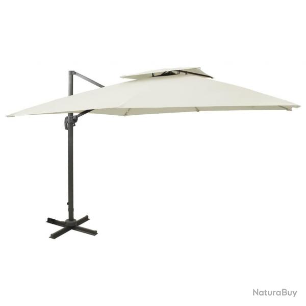 Parasol de jardin en porte--faux avec double toit sable alsavelo
