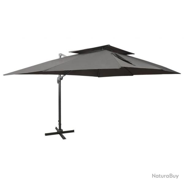 Parasol de jardin en porte--faux avec double toit anthracite alsavelo